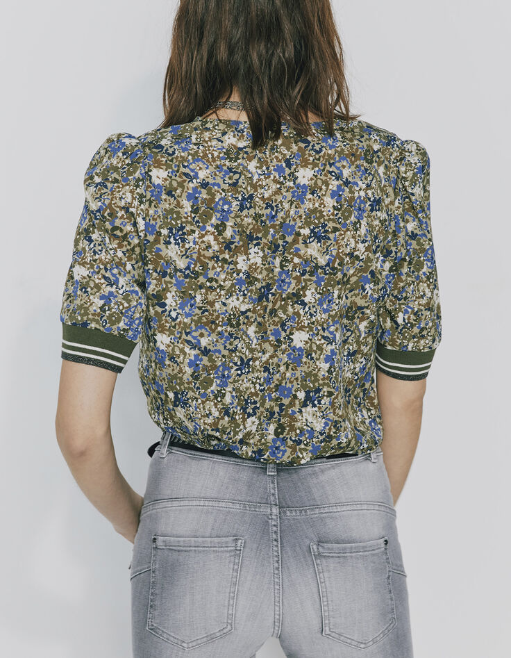 Top manga corta estampado camuflaje floral mujer-3