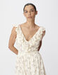 Women's ecru floral long dress with ruffle details-2