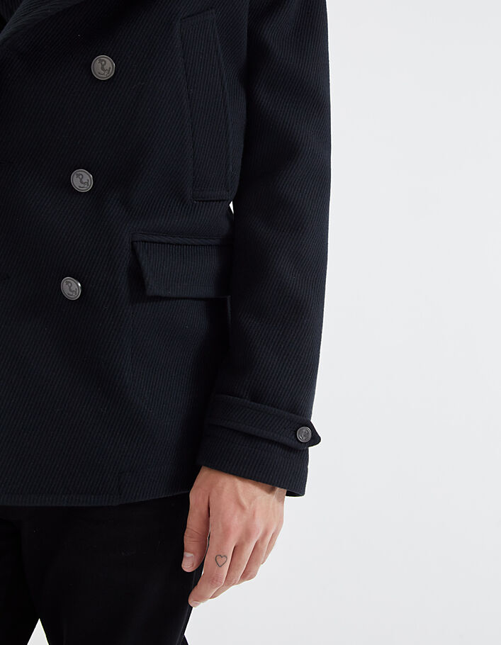 Men's navy textured wool pea coat - IKKS