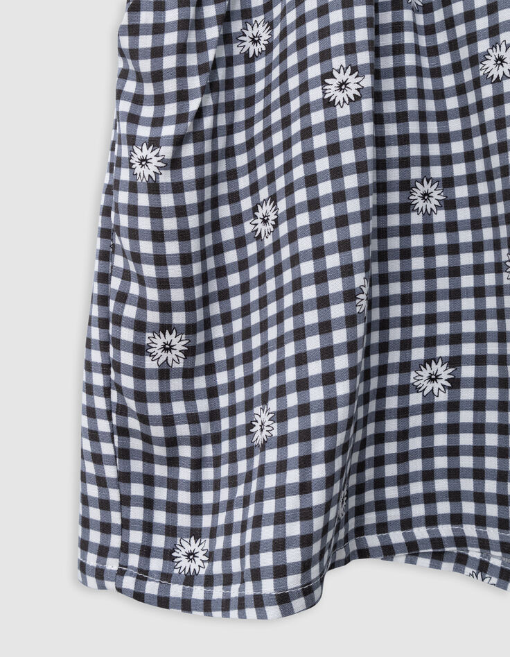 Combishort noir imprimé vichy et fleurs fille-5