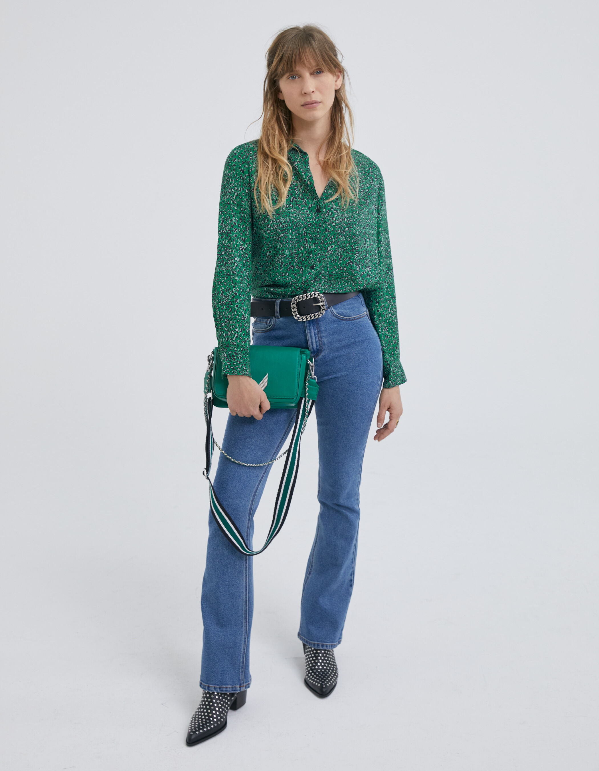 Chemise verte imprim l opard Femme