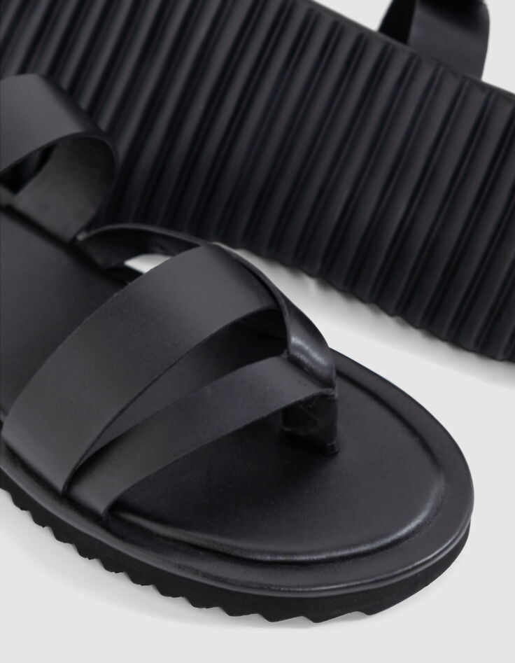 Mules noires cuir brides croisées Homme-4