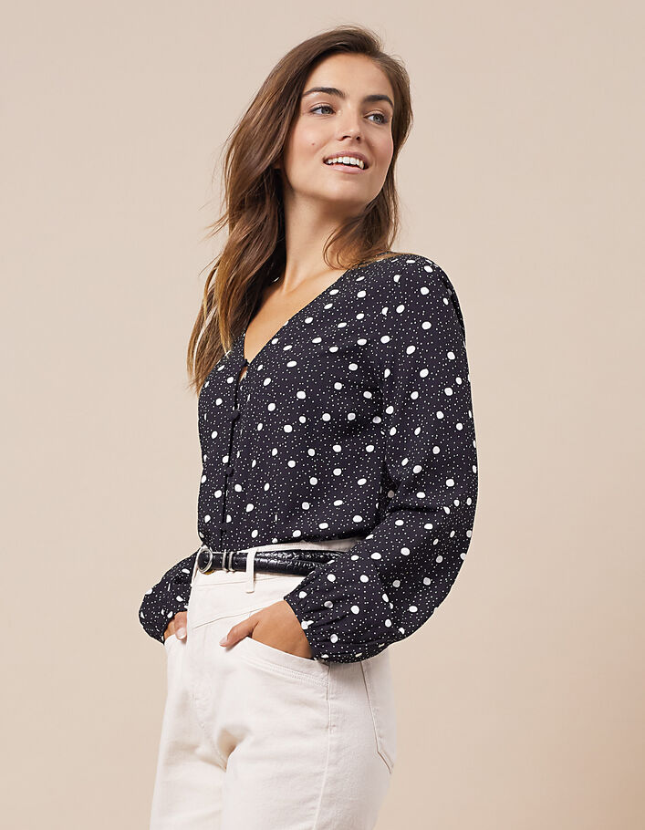 I.Code black polka dot print buttoned blouse - I.CODE
