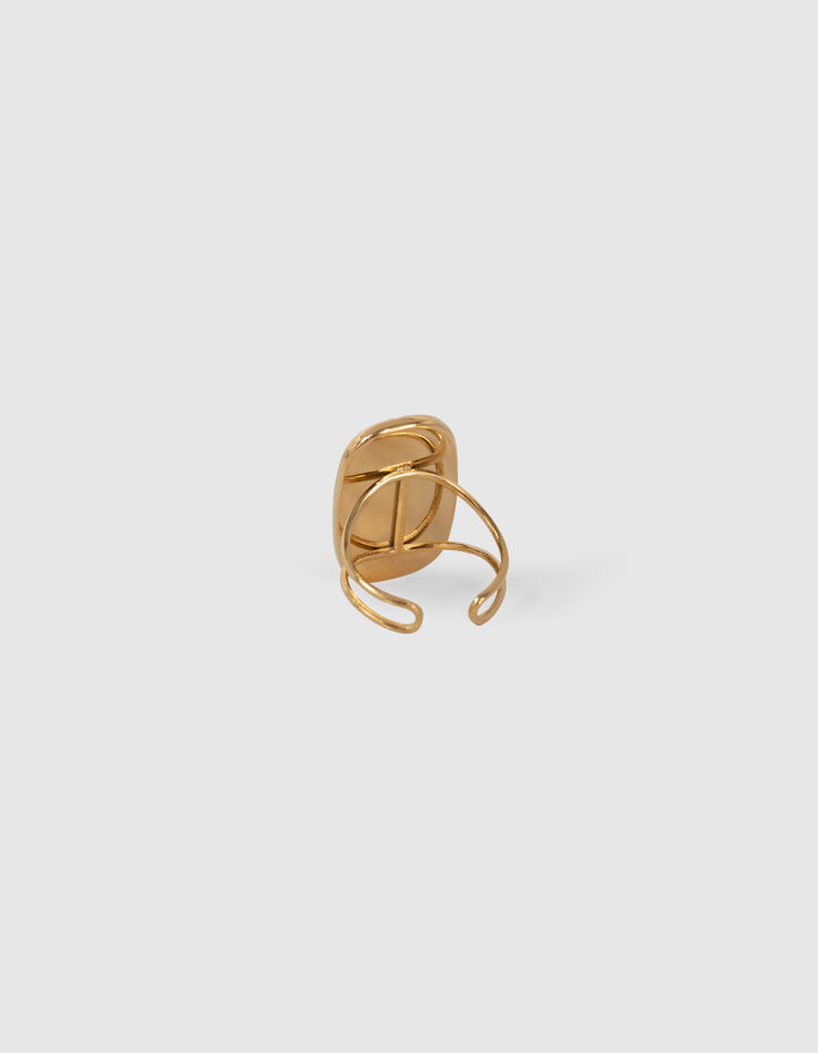 Bague noire avec ornement métal doré Femme-2