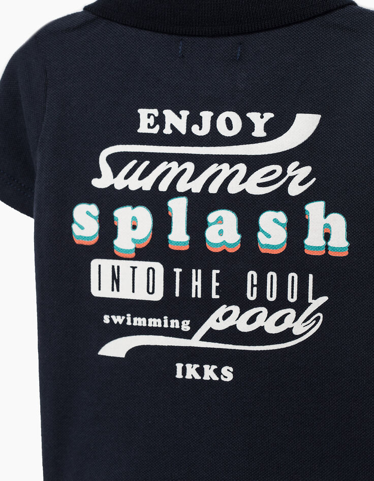 Baby boys' navy polo shirt with printed back-4