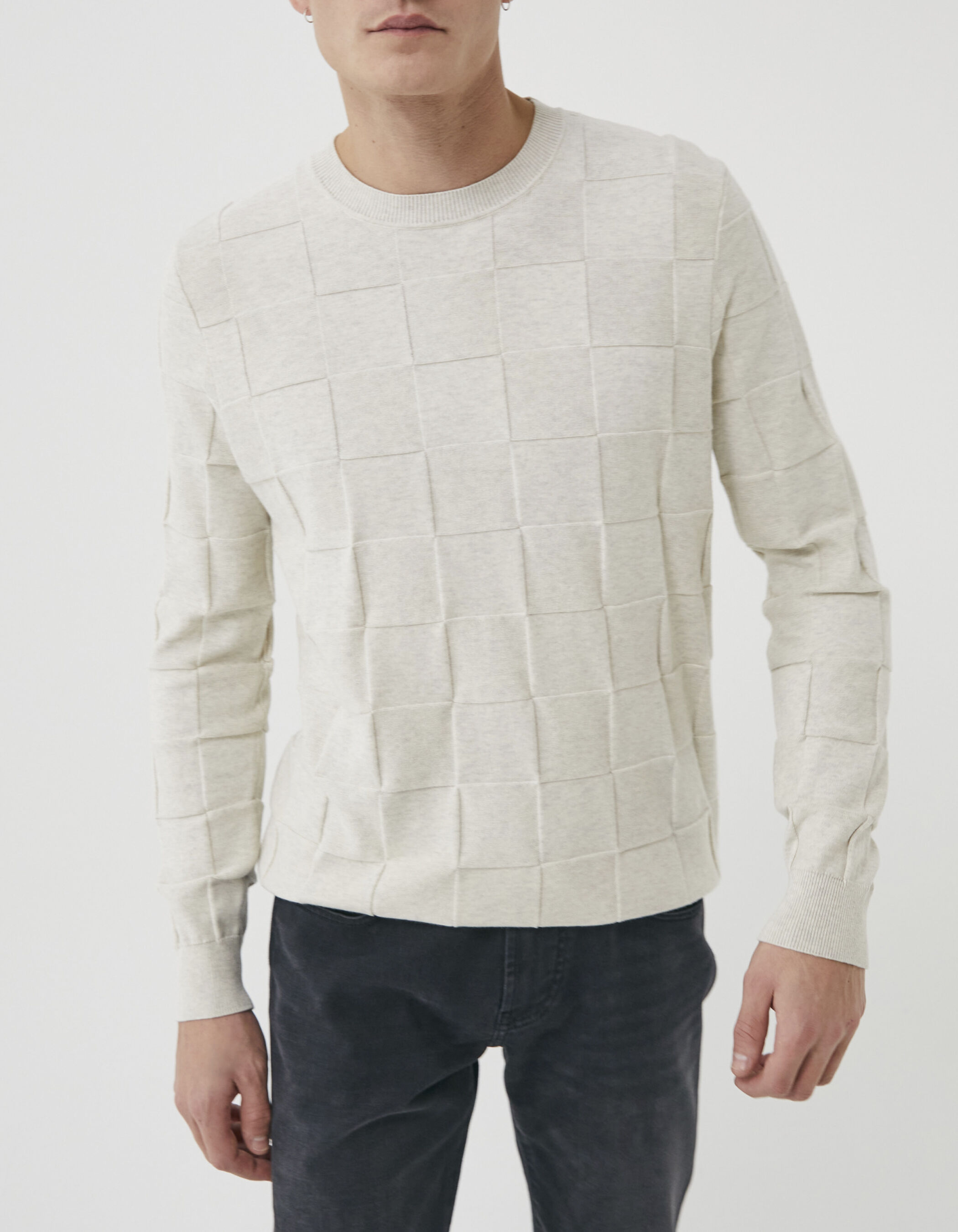 Men s chalk sweater decorative checkerboard stitch knit IKKS