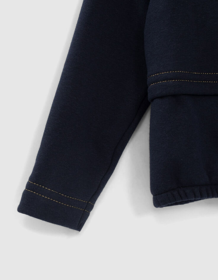 Blaue M&auml;dchensweatjacke mit Kapuze und Streifen-5