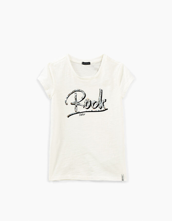 Cremeweißes Mädchen-T-Shirt mit Wendepaillettenschriftzug - IKKS