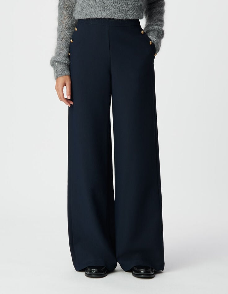 Rechte marineblauwe flanellen broek voor dames-4 Rechte marineblauwe flanellen broek voor dames-4