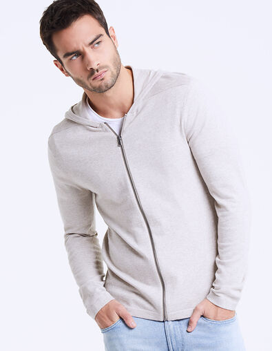 Cárdigan beige cremallera y capucha Hombre - IKKS