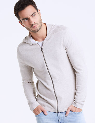 Men's beige hooded zip-up cardigan - IKKS
