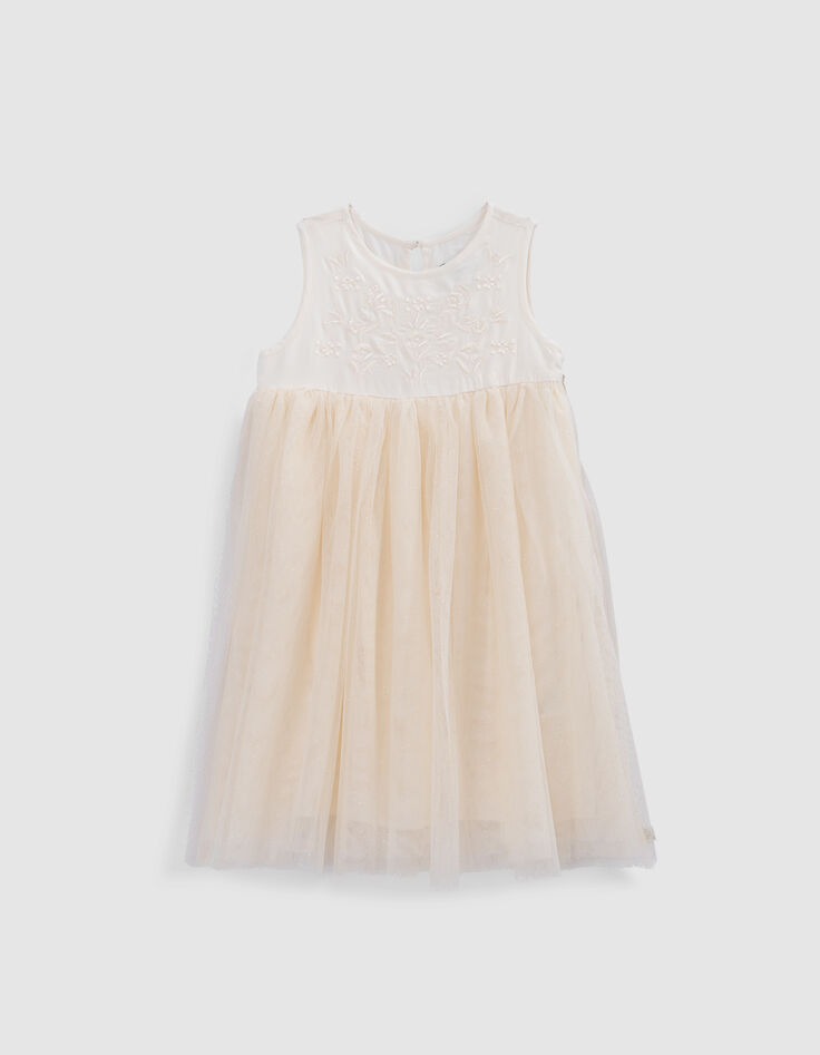 Robe-tutu écrue bi-matière brodée fille-1