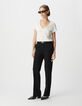 Tee-shirt col V blanc coton bio broderie tête de mort Femme-1