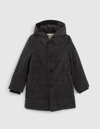 Manteau gris chiné carreaux parmenture nylon garçon  - IKKS