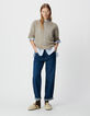 Beiger Damenstrickpulli Mohair-Mix, Zopfmuster-1