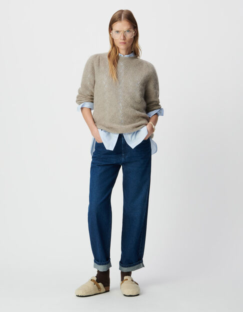 Beiger Damenstrickpulli Mohair-Mix, Zopfmuster - IKKS