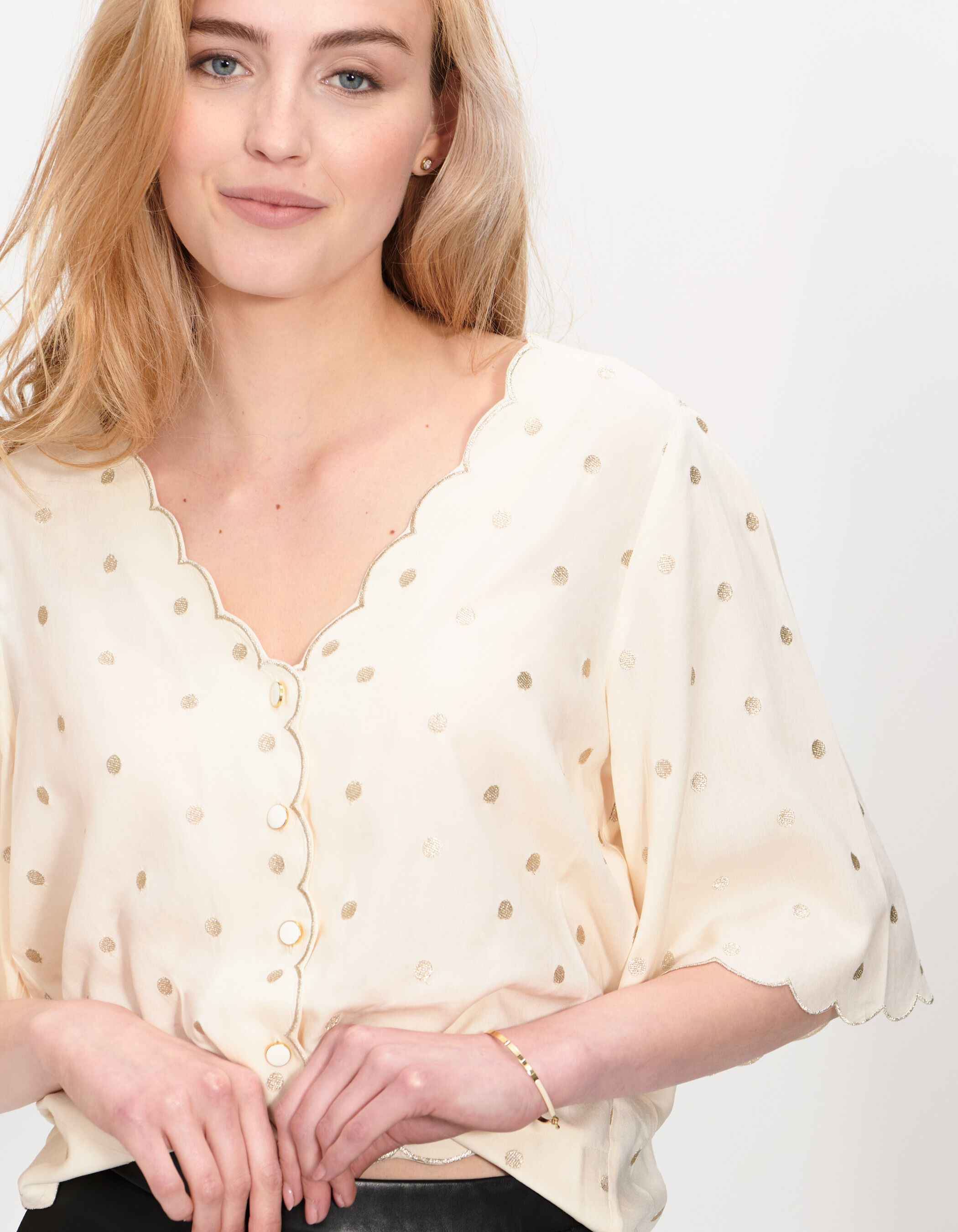 Gold polka dot top shop