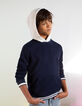 Navy sweater met witte kap jongens -1