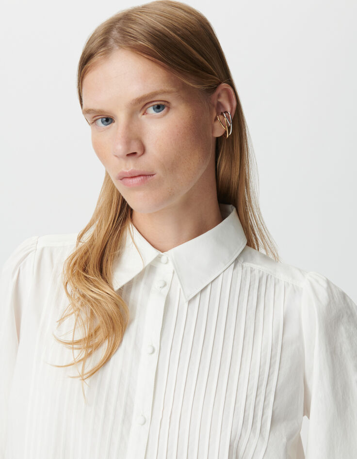 Chemise manches longues blanche bas dentelle Femme-5
