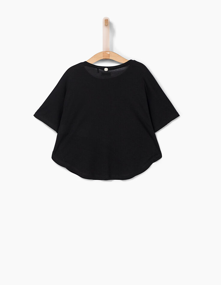 Tee-shirt-cape noir brodé fille-5