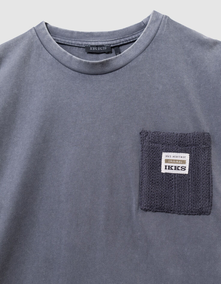 Blauw T-shirt lange mouwen biokatoen tricot zak jongens-6
