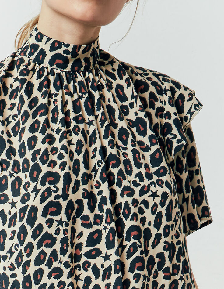 Viskosekleid mit Leopardentupfen und Sternen -4
