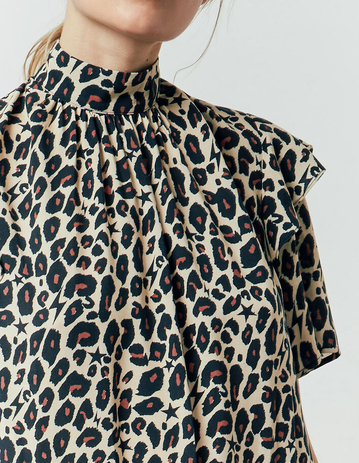 Korte jurk in viscose luipaard-sterrenprint dames  - IKKS
