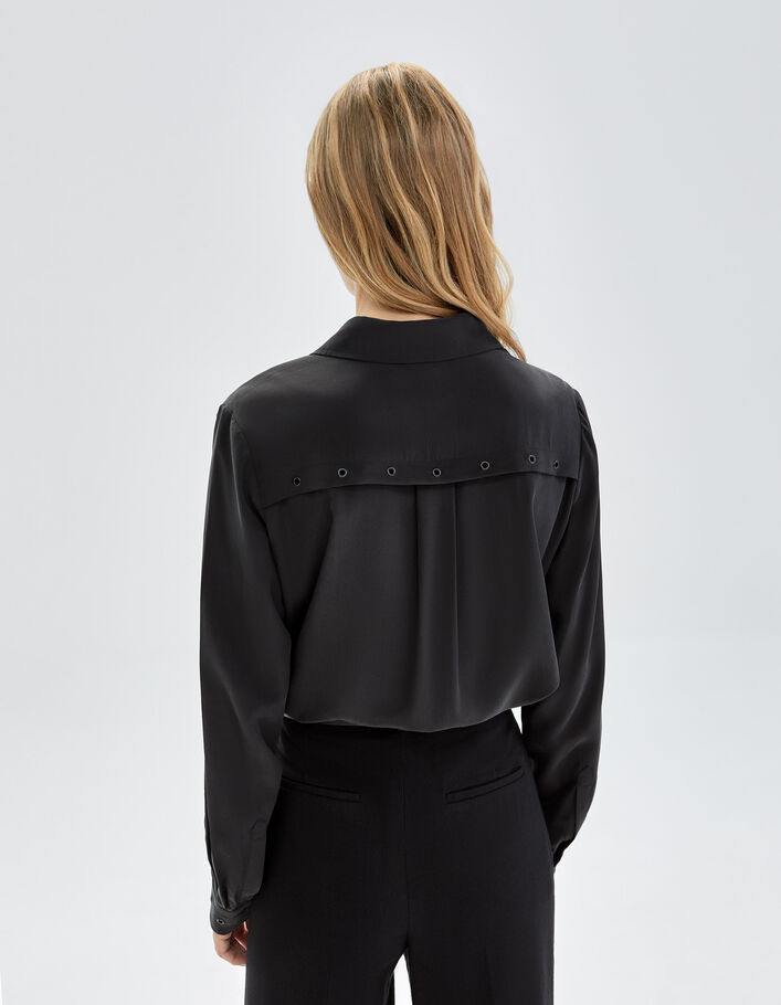 Pure Edition-Women’s black silk shirt with eyelets-2
