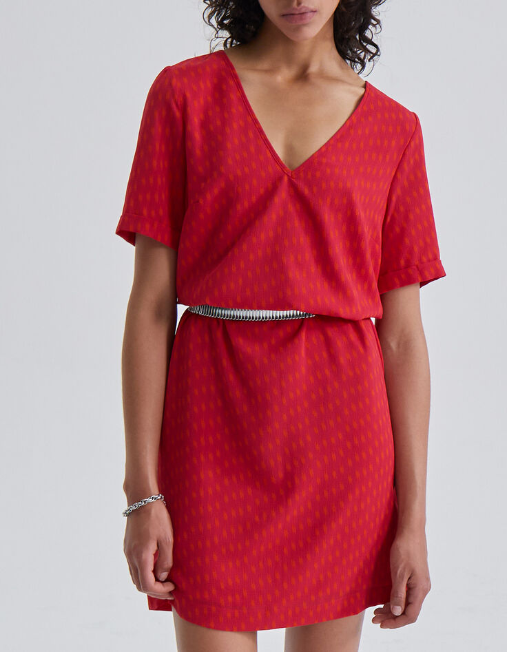 Vestido recto estampado fucsia mujer-1