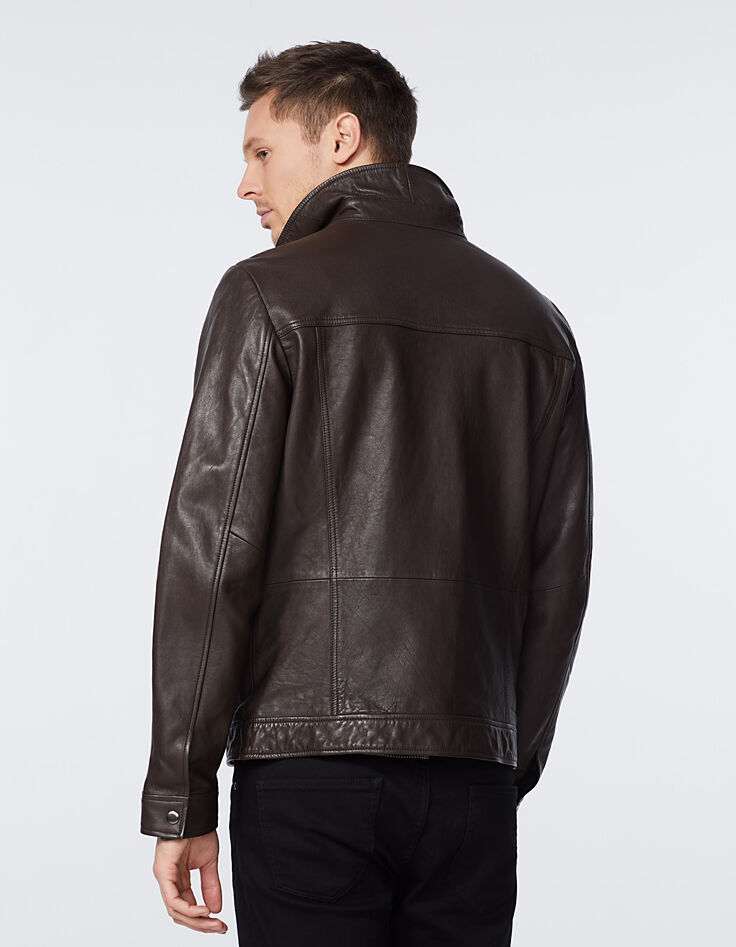 Cazadora choco estilo aviador de cuero para hombre-3