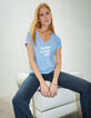 Tee-shirt en coton bleu marine motif message blanc femme-1