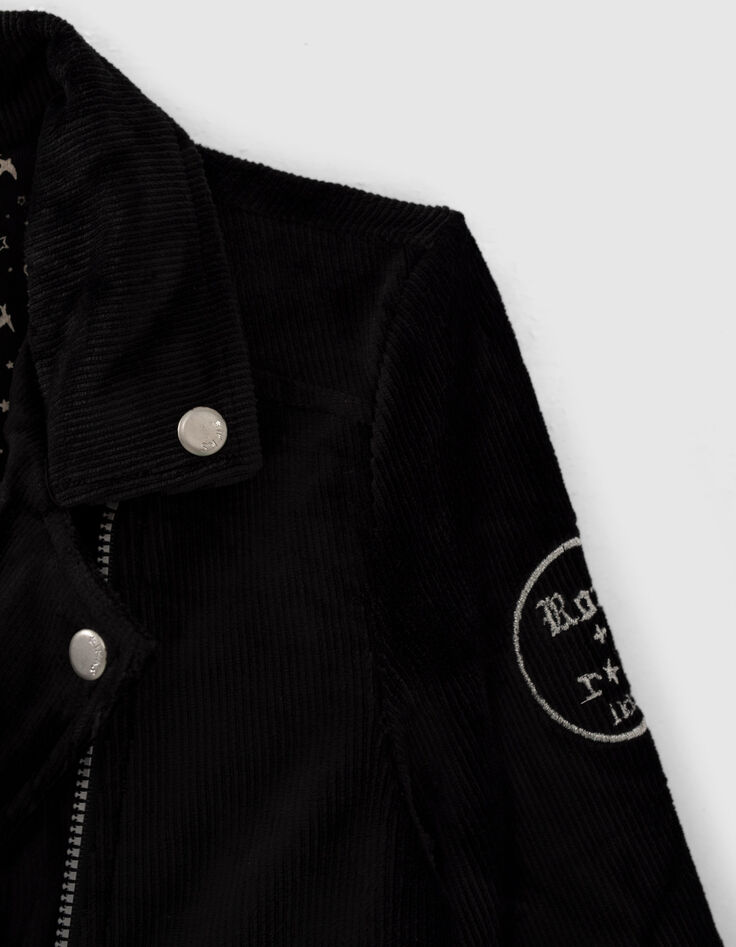 Cardigan noir velours esprit motard fille-4