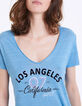 Women’s blue Los Angeles graphic linen V-neck T-shirt-4