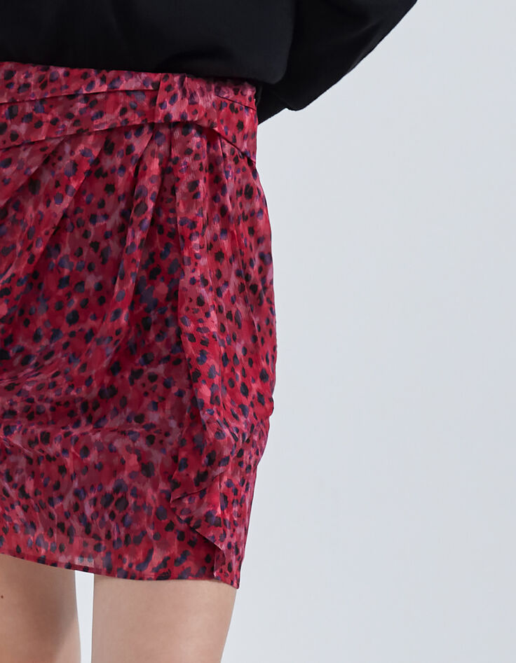 Jupe courte rose imprimé léo rock recyclée Femme-3