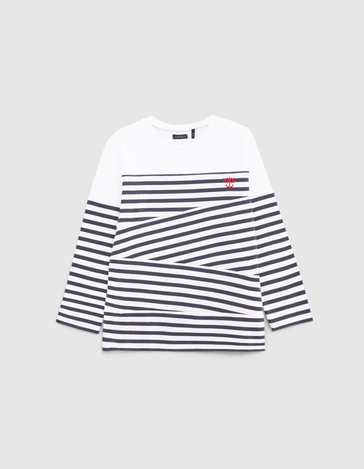T-shirt marini&egrave;re coton bio d&eacute;coupes et broderie gar&ccedil;on-1