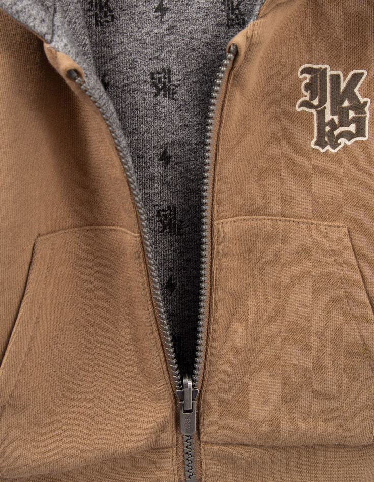 Cardigan réversible camel et gris imprimé bébé garçon-5