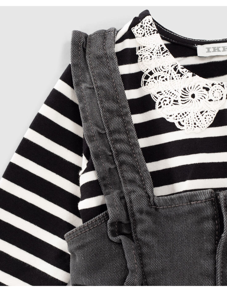 Baby girls’ striped T-shirt and grey denim dress outfit-6
