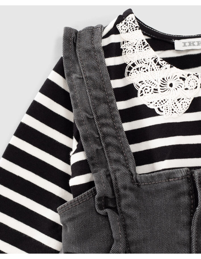 Set grijze jeansjurk en gestreept T-shirt babymeisjes - IKKS