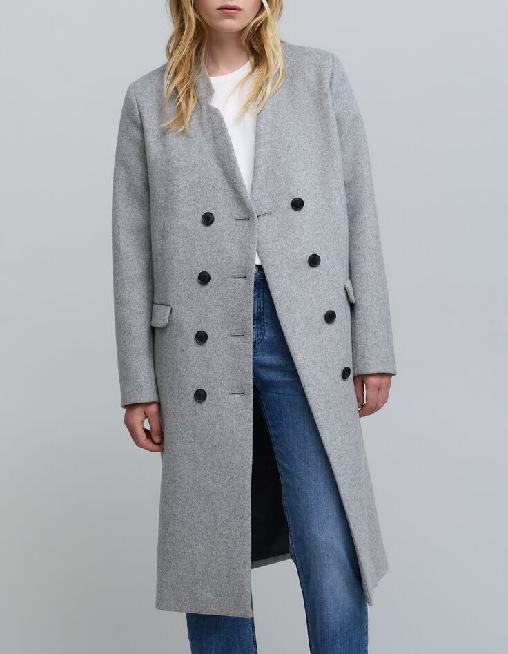 Manteau long gris parmenture amovible Femme-4