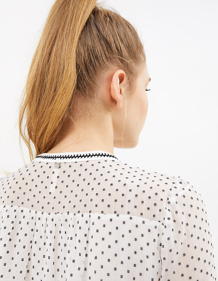Blusa blanco roto jacquard cuadritos negros I.Code-5 Blusa blanco roto jacquard cuadritos negros I.Code-5