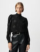 Blouse manche longue noire motif léopard brodé sequins Femme-4