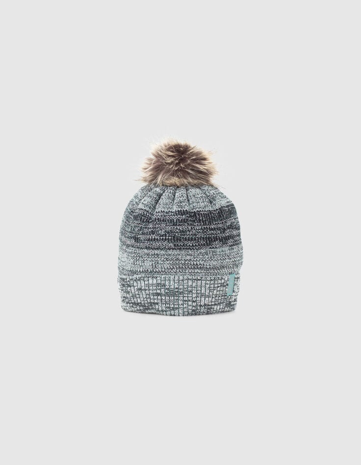 Boys’ green marl striped fur-lined beanie-2