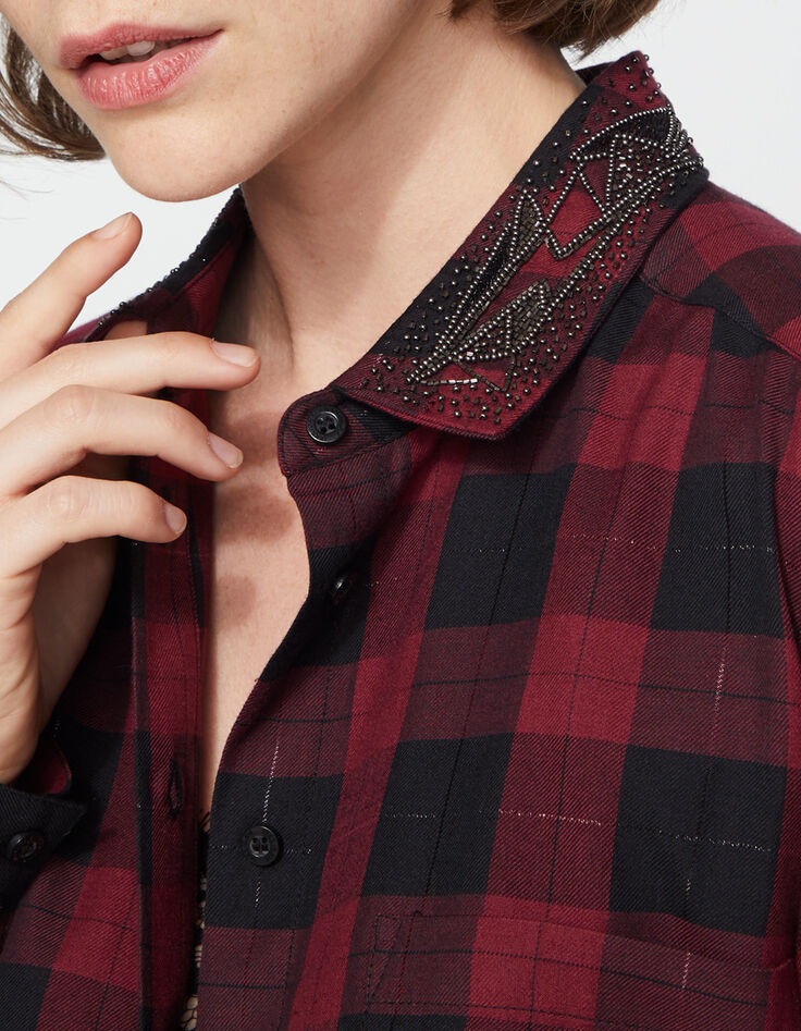 Chemise à carreaux métallisés en coton col bijoux femme-4