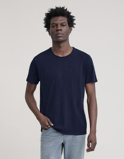 Men’s indigo organic cotton Essential round-neck T-shirt - IKKS