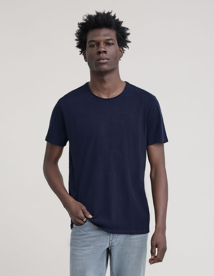 Men’s indigo organic cotton Essential round-neck T-shirt-1