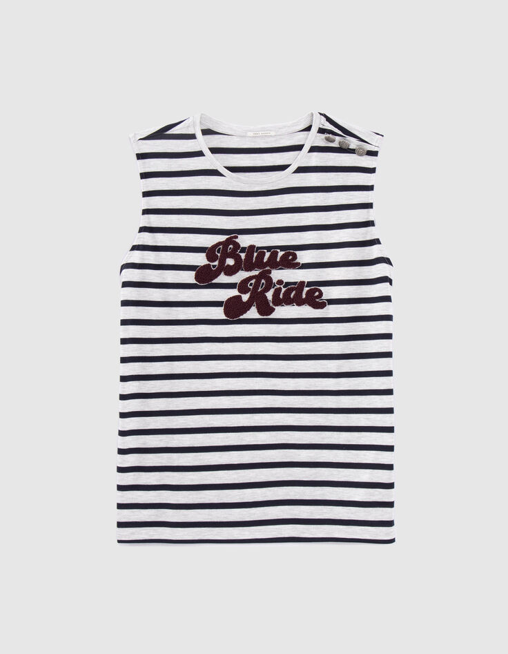 Tee-shirt gris chiné rayé broderie bouclette Femme-6 Tee-shirt gris chiné rayé broderie bouclette Femme-6