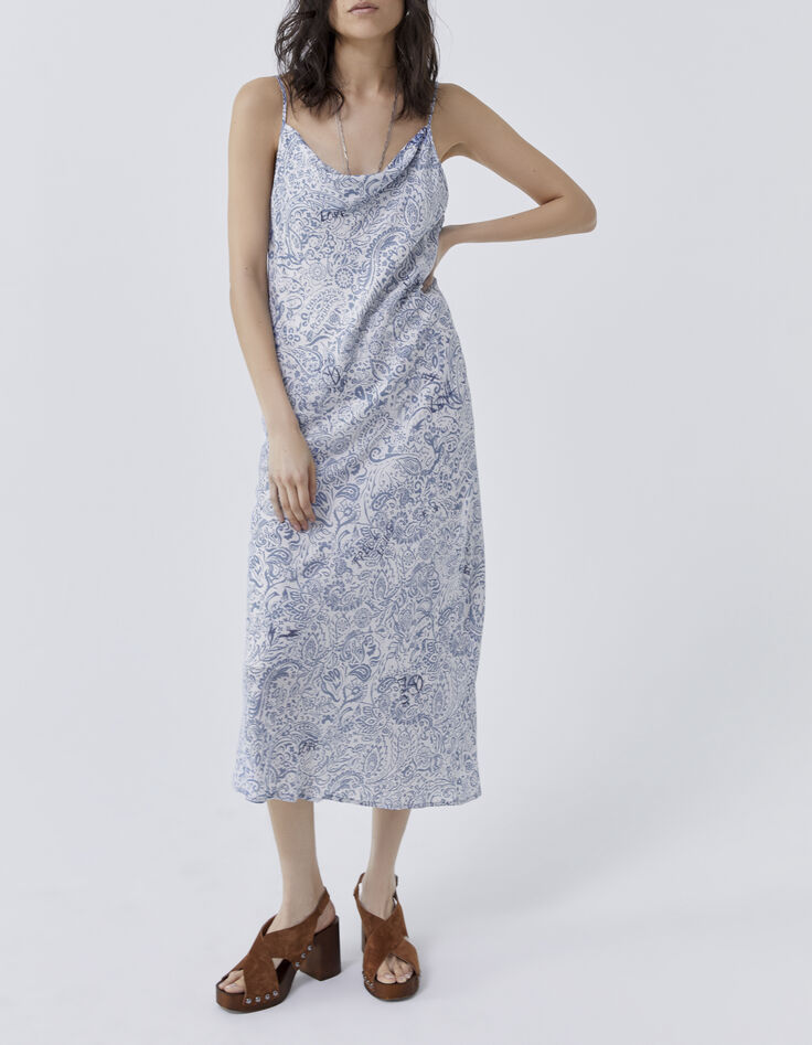 Women’s blue bandana print midi dress with straps-1