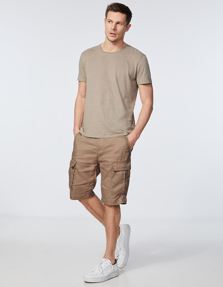 Bermuda battle CROPPED beige en lin Homme-1