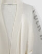 Women’s ecru knit belted cardigan with slogans on sleeves-7
