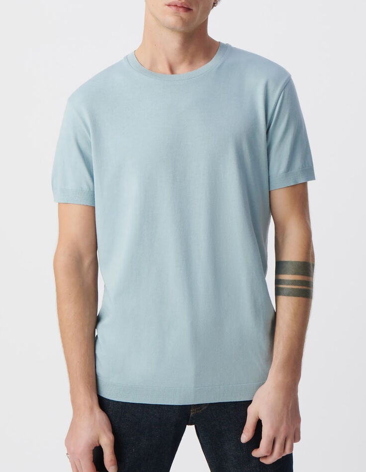 Herren-T-Shirt, hellblau, Baumwollmodal, Rundhals-1
